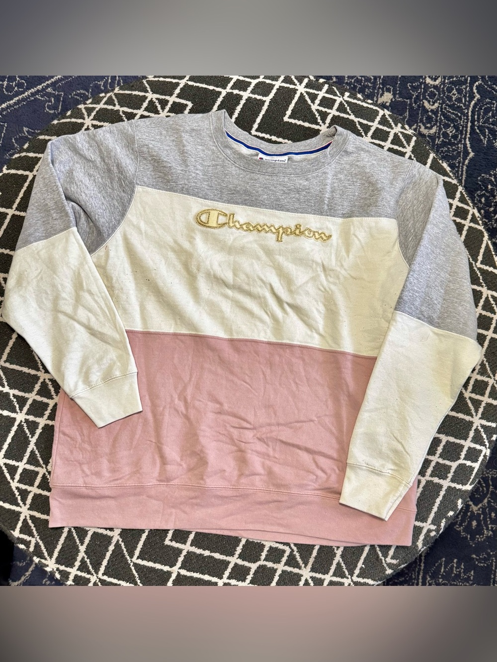 Champion Color Block Sweatshirt 2X Pink Cream Gray